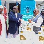 From left to right: Sheikh Academy - Imam Star, Machakos County Secretary - Dr. Muya Ndambuki, Amsons Group Country Representative - Tawaqal Rajab and CECM for Trade, Industry, Innovation and SMEs - Sharon Muasya during the Bamburi Cement Machakos County Ramadhan Food Drive handover. At least 30,000 Kenyans across the country will benefit from Bamburi Cement Plc’s expanded food drive during this Ramadhan season.