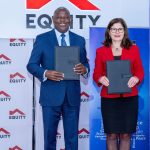 From Left:Equity Group Foundation (EGF) Executive Chairman Dr. James Mwangi and Right:EU Ambassador to Kenya H.E. Henriette Geiger during the signing of a landmark partnership agreement aimed at expanding access to quality education and global learning opportunities for high-achieving students