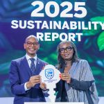 Regional Chief Executive, East Africa, Standard Bank, Dr. Joshua Oigara (Left) all with UN Women Country Representative to Kenya, Ms. Antonia N'gabala Sodonon (Right) during the unveiling of Stanbic Bank’s Sustainability Report 2025.