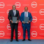 Unilever Kenya Managing Director Luck Ochieng (left) and Absa Bank Kenya PLC Interim Chief Executive Officer Yusuf Omari during the signing of a Memorandum of Understanding between Uniliver Kenya and Absa Kenya to launch a KES 4 billion distributor financing programme aimed at strengthening Kenya's FMCG supply chain and supporting the growth of distributors and retailers.